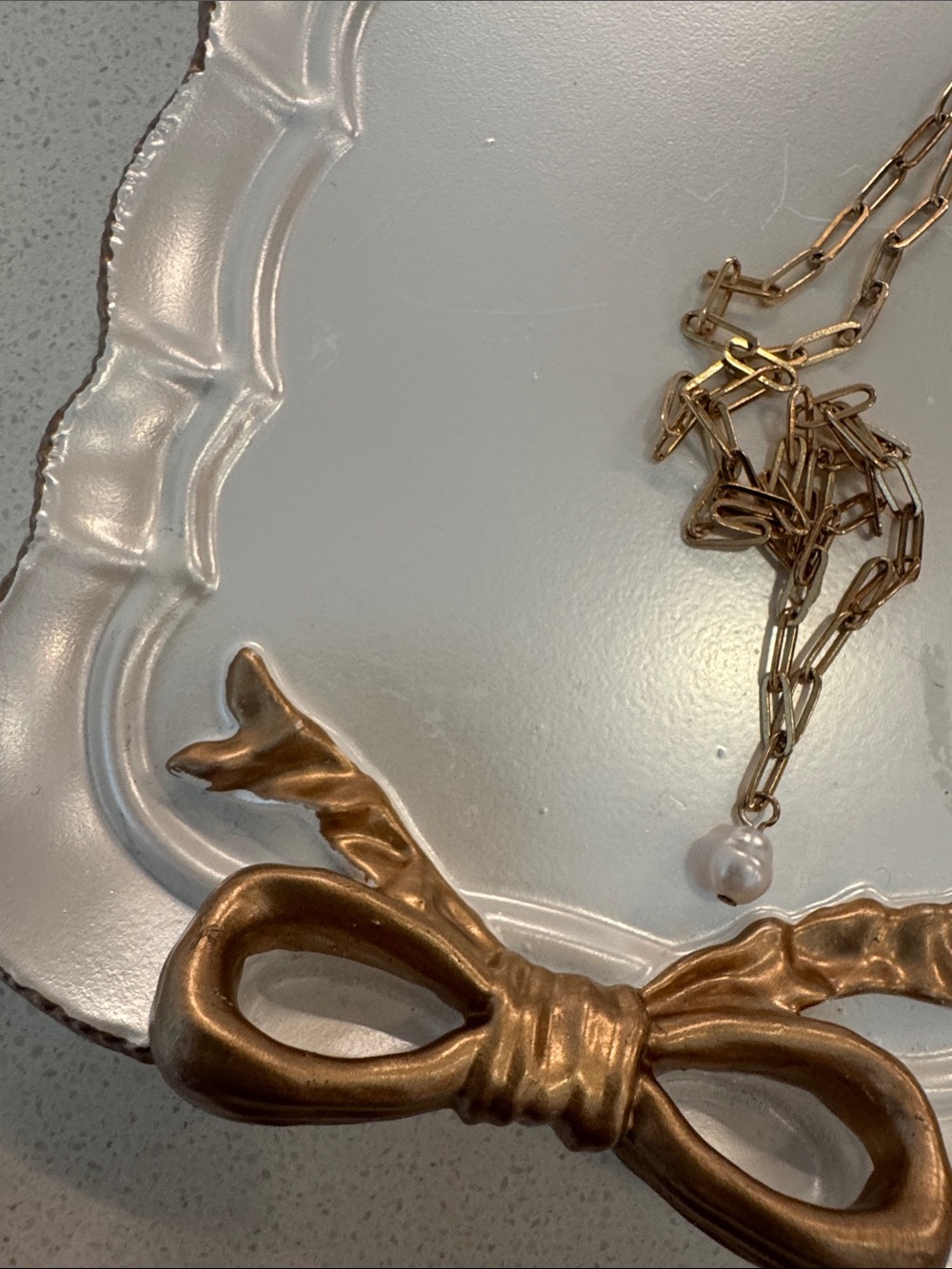 Gold-Tone Paperclip Chain Necklace with Pearl Charm